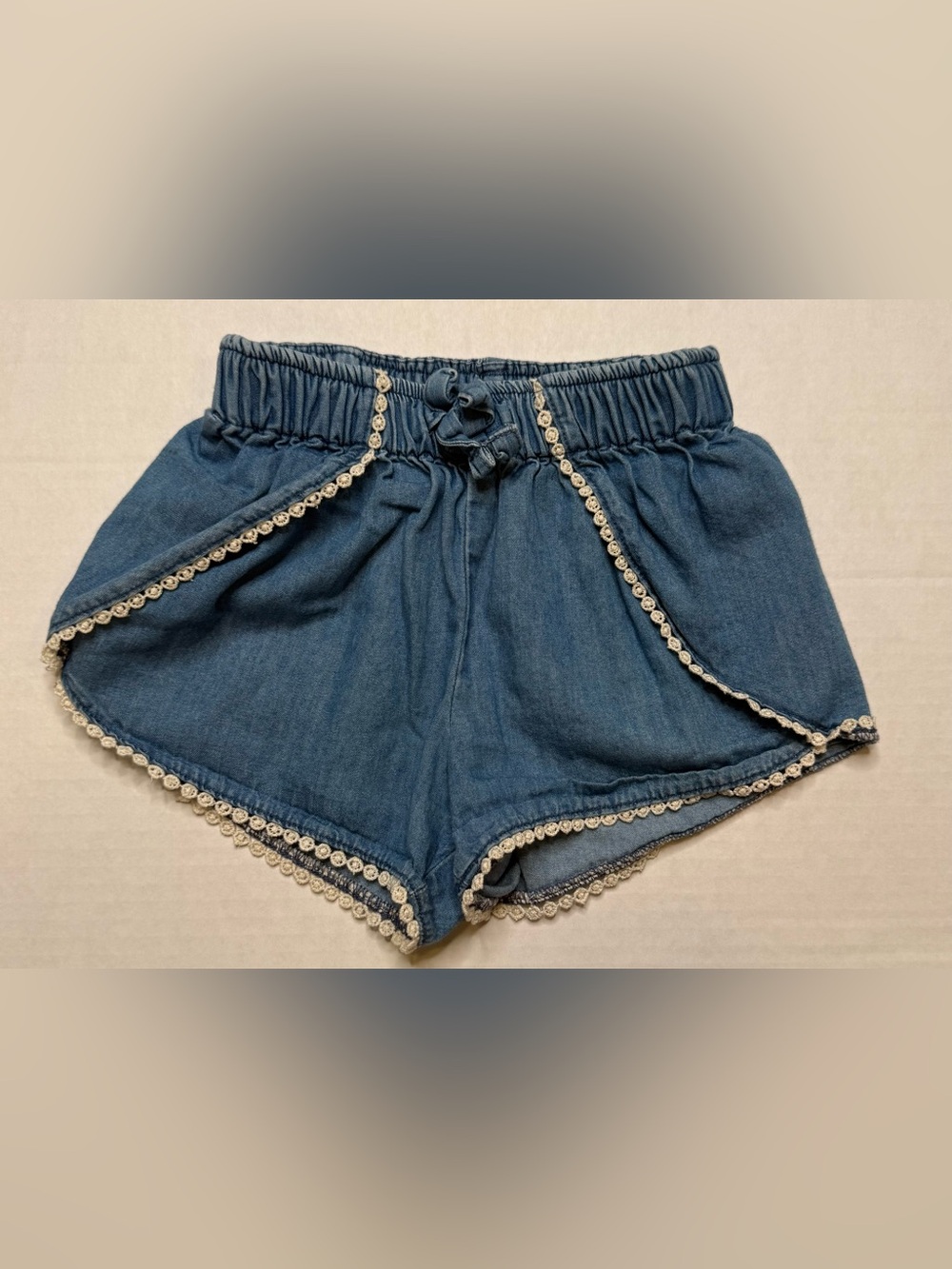 Old Navy Baby Girls Chambray Ruffle Shorts 12-18M Lace Trim Pull On Boho